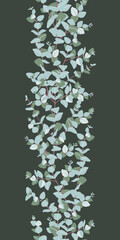 Eucalyptus baby blue vertical seamless border vector