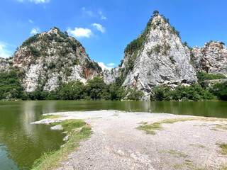 Hin Khao Ngu Park is the most famous landmark in Mueang Ratchaburi district, Ratchaburi, Thailand