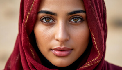  Close-up portrait of Asian woman in hijab, cultural representation