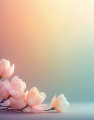 Delicate pastel spring floral backdrop with copy space for greeting card