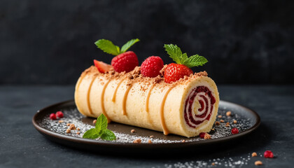 Creamy Custard Tube Pastry on Dark Background Delicious Sweet Dessert Food Photography