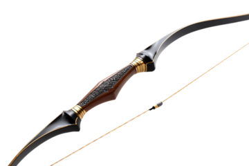 Classic recurve archery bow equipment isolated on transparent background