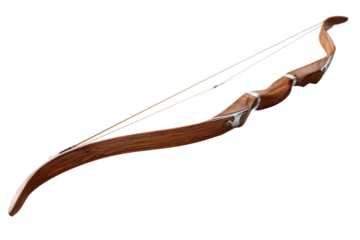 Archery bow side view with taut string isolated on transparent background