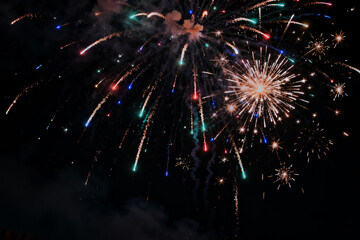 Spectacular Colorful Fireworks Display in the Night Sky for New Year Celebration