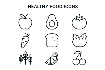 Healthy Food Line Icons Set Minimal Illustration
