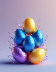 Pile of Rainbow Easter Eggs in Splashing Water Colorful Holiday Dynamic Shot