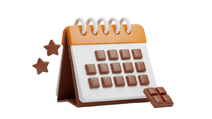 3D Calendar with Chocolate Squares and Stars on transparent background
