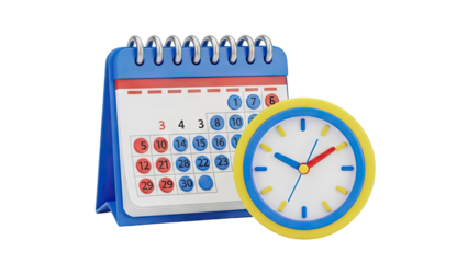 3D Calendar and Clock on transparent background