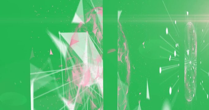 Animation of network of digital information flowing through screens of computer servers