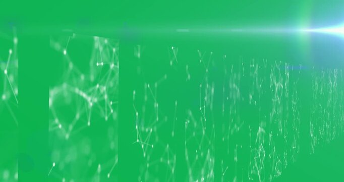 Animation of network of digital information flowing through screens of computer servers