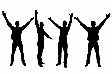 man raised hand up silhouette vector. People celebrating with raised hands in a silhouette Vector