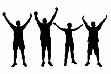 man raised hand up silhouette vector. People celebrating with raised hands in a silhouette Vector