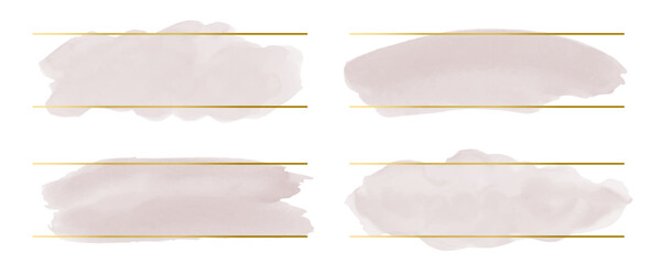 ベクターの水彩風にじみとゴールドフレームのセット