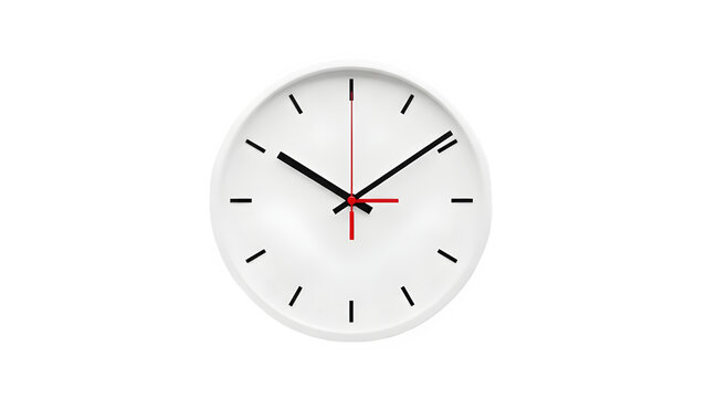 Minimalist White Wall Clock with Red Second Hand Isolated on White Background