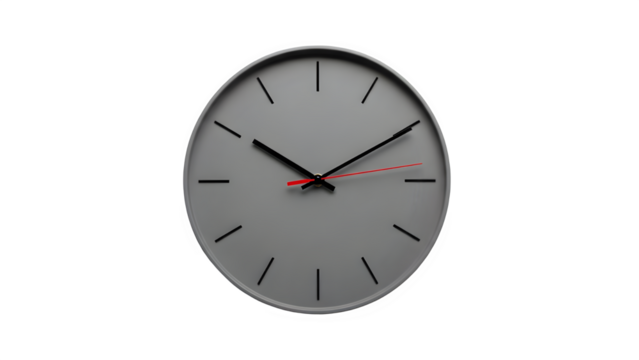 Modern Dark Grey Wall Clock with Red Second Hand Isolated on White Background - Powered by Adobe