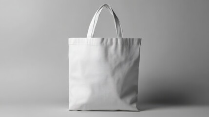 Plain white tote bag with visible fabric texture, against a smooth grey surface