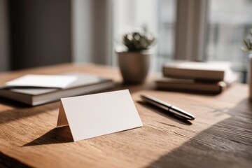 Professional desk setup featuring an isolated business card