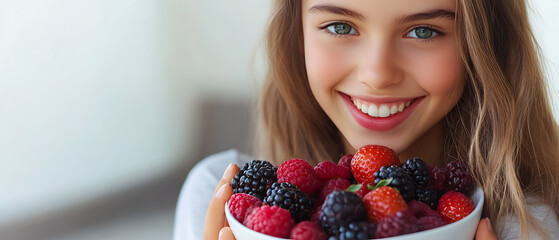 young woman eating strawberries