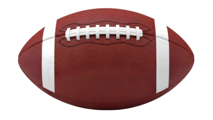Brown leather football with white stripes on brown background isolated on transparent background