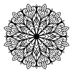 Mandala floral coloring page for relaxation, black and white mandala coloring page hand drawn outlined doodle line art, mandala for coloring page interior