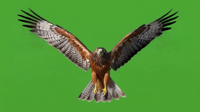 Majestic brown hawk swooping down with wings spread wide