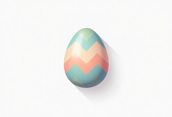 A flat illustration of a simple Easter egg with a modern geometric pattern in pastel colors (mint, peach, green) on a white background.