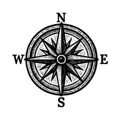 Obraz premium Vintage compass rose illustration with north, south, east, west directions.