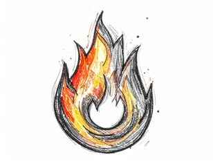 A stylized pencil sketch of a flame with vibrant colors