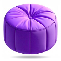 Plush, purple ottoman. Round shape with stitched segments and central button