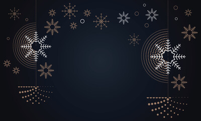 Abstract Christmas and New Year background with snowflakes and floral ornament pattern featuring grunge circle gear elements in a black vector design backdrop