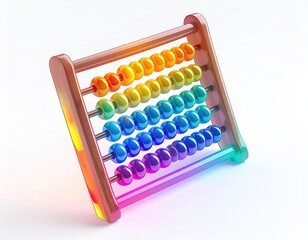 Rainbow-colored abacus leaning slightly, with bright, white background