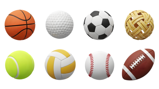 Collection of various sports balls on a transparent background - Powered by Adobe