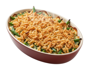 Comforting green bean casserole recipe for your cozy home kitchen isolated on transparent background