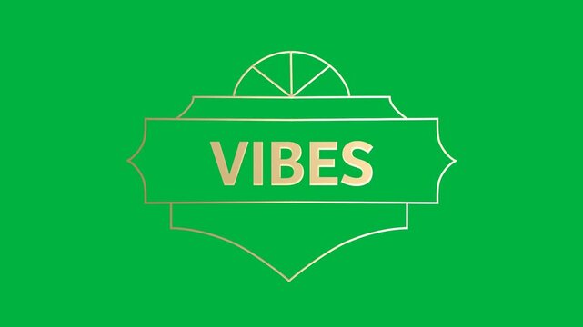 Animation of gold text vibes, in decorative gold frame, on black background