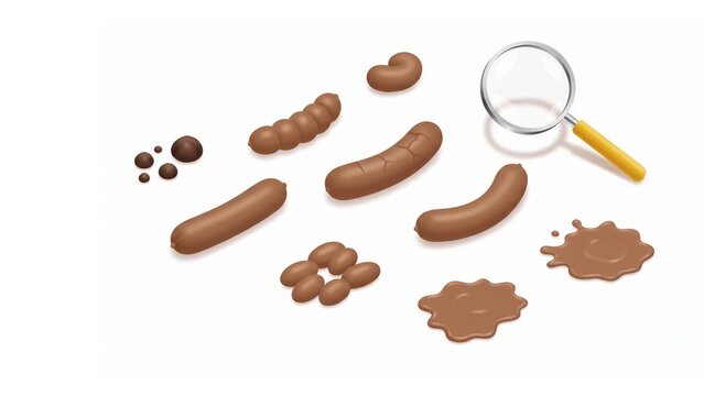 A medical chart showing a stool types with magnifying glass for digestion health awareness and Stool formation