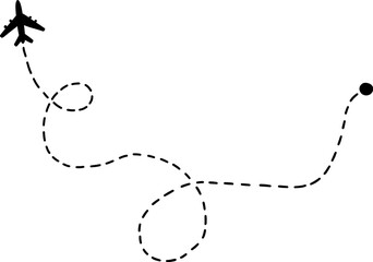 Airplane route with dotted flight path. Airplane with curved dotted flight route. flight path with dotted line, aviation concept, travel background. Airplane line path icon of airplane flight route © Vector Store