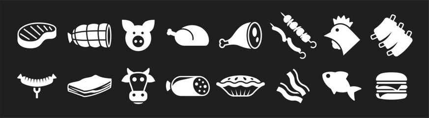 Fototapeta premium meat icons set white on a black background