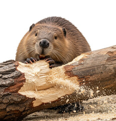 Beaver chewing wood forest habitat wildlife isolated on transparent background