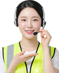 Female Logistics Customer Service Representative with Headset and Safety Vest