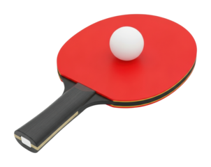 Table tennis action sports arena of paddle and ball isolated on transparent background