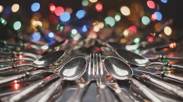 Festive Flatware - A Sparkling Celebration of Silverware and Lights.