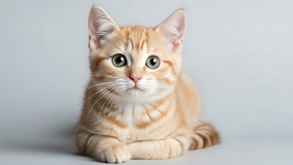 Cute orange tabby cat with green eyes lying down