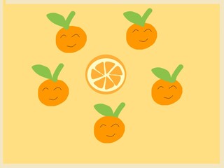 Cute orange fruit pattern featuring whole oranges and a sliced orange illustration on a soft pastel yellow background. Playful hand-drawn style perfect for wallpapers, packaging, fabric, and other