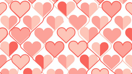 Seamless pattern of stylized hearts in shades of pink and red, perfect for Valentine's Day.