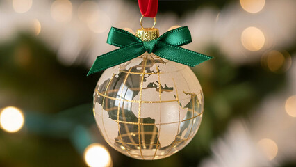 Christmas ornament shaped like a globe - Global holiday, world celebration - Holiday Concept