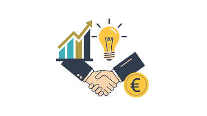 Business concept handshake and growth symbols depicting success