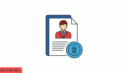 Document with person and dollar symbol illustrating finance and business
