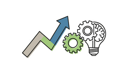 Conceptual illustration of business growth with gears and lightbulb graphic
