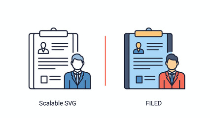 Illustrated employee profile documents showing various stages of completion