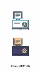 Computer communication technology illustration with screen and digital display